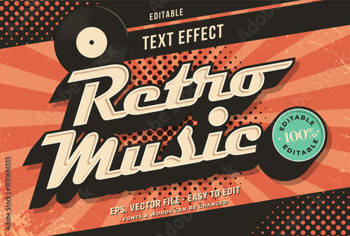 Vintage Retro Music 3D Editable Text Effect