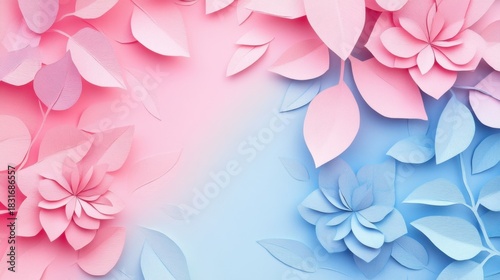 pink, blue, papercut, rose petals, abstract beautiful background, paper, paper cutout, white, illustration