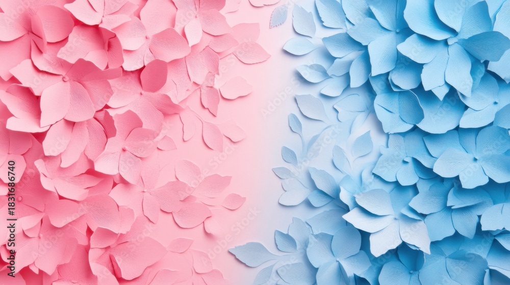 Obraz premium pink, blue, papercut, rose petals, abstract beautiful background, paper, paper cutout, white, illustration