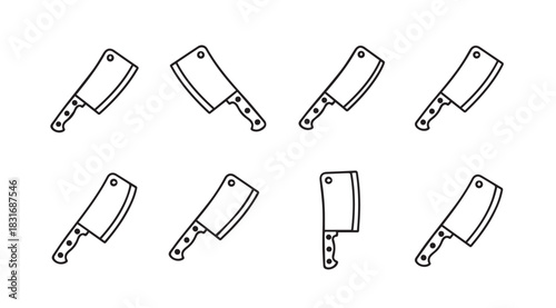 Collection of hand drawn butcher knife and cleaver silhouettes with different angles