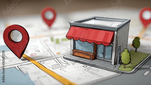 Concept de géolocalisation commerciale avec magasin sur carte urbaine