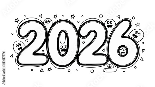 Looking Ahead: Fun and whimsy come together in a playful depiction of the year 2026, where each digit is brought to life with friendly faces and playful energy.