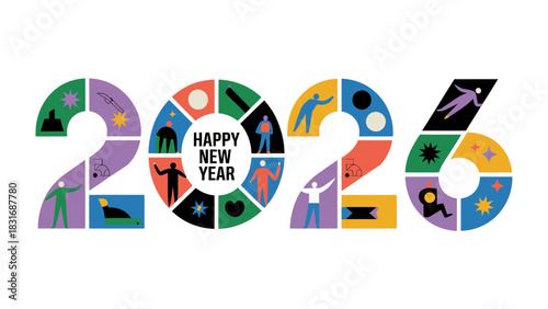 Happy New Year 2026: A vibrant and modern design for the upcoming year, perfect for new beginnings and festive occasions.