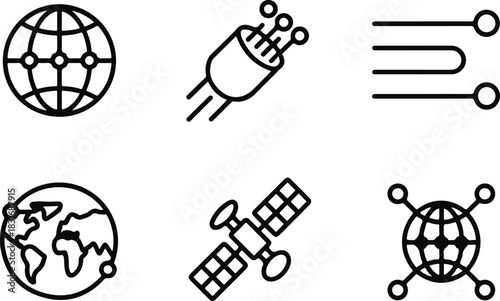 Global network and communication icons set