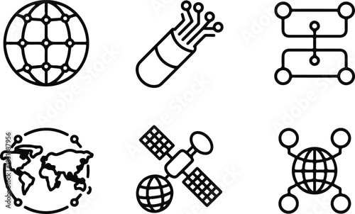 Network technology line icons