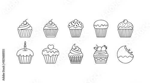 Collection of hand drawn cupcake and ice cream dessert icons silhouette