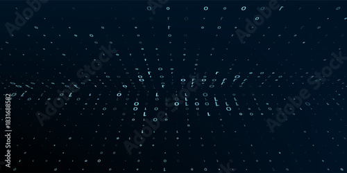 Green matrix background. Falling numbers on screen. Technology stream binary code. Digital vector illustration. Hacking concept.