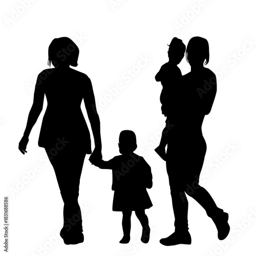 Family silhouette with two mothers and two children.eps