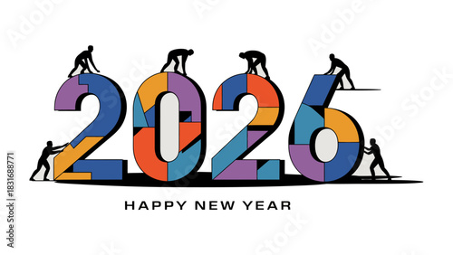 Shaping the Future: A collective effort is seen in a vivid display of unity and collaboration, constructing the year 2026 with a positive vision for the new year.