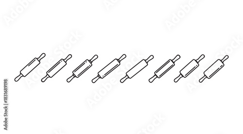 Row of baking rolling pins in a simple line drawing silhouette