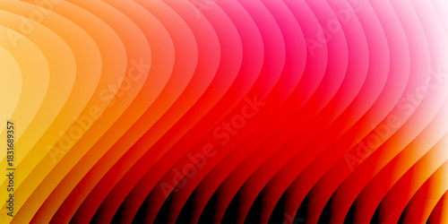 Neon ribbed fractal glass 3d background. Holographic vertical stripe pattern with vibrant purple blue yellow gradient. Abstract black bg, iridescent texture lines in radiant colors. 3D illustration	
