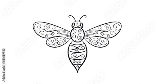 Delicate Line Art Illustration of a Bejeweled Insect with Intricate Detailing