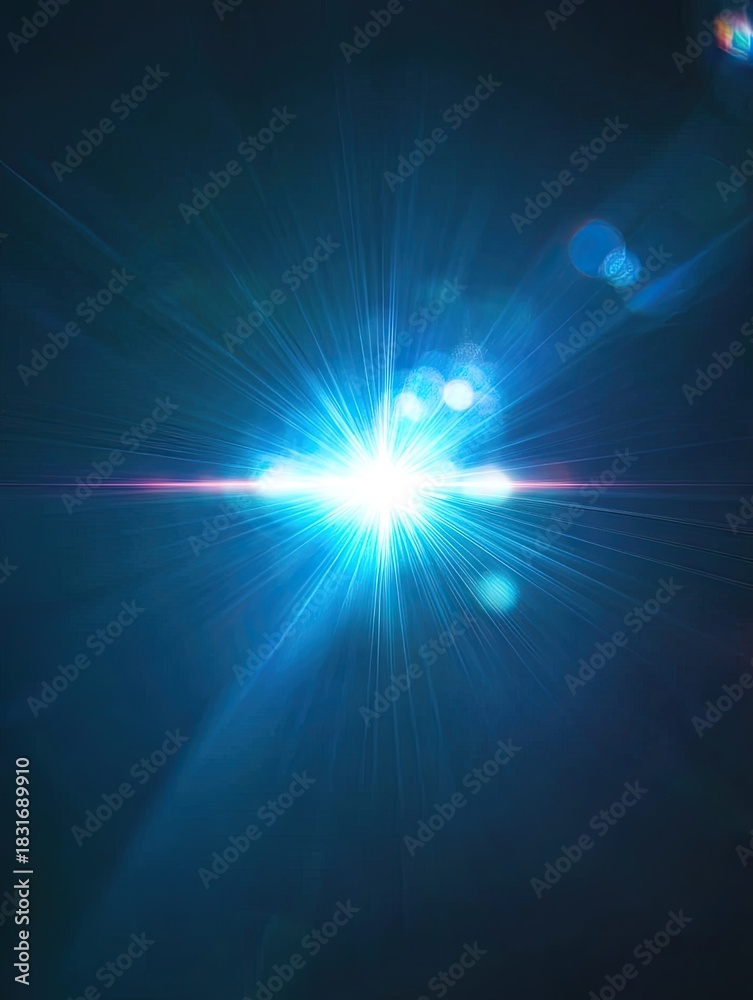 Obraz premium Bright blue light burst, dark bokeh background