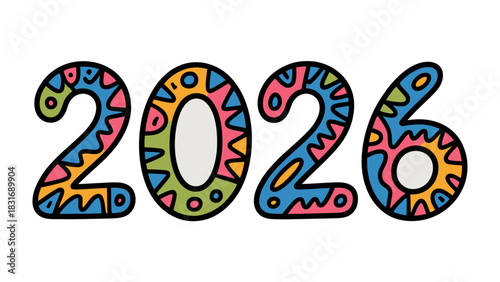A Colorful Look Ahead: The number 2026 is artistically presented with vibrant patterns, offering a visually engaging glimpse into the future.