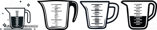 Measuring cup drawn in bold clean line art representing simple accurate kitchen tool used in modern cooking themes