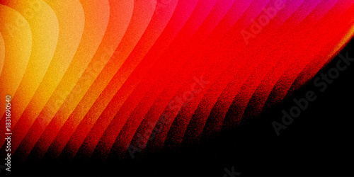 Neon ribbed fractal glass 3d background. Holographic vertical stripe pattern with vibrant purple blue yellow gradient. Abstract black bg, iridescent texture lines in radiant colors. 3D illustration	
