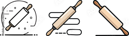 Rolling pin represented with strong outlines capturing essential baking tool in minimal modern kitchen themed artwork
