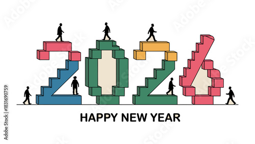 New Year's Ascent:  A conceptual depiction of the upcoming year, '2026', with miniature figures navigating the architectural structures symbolizing progress and the journey into the future.
