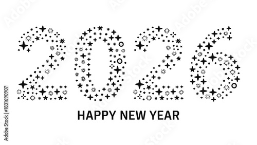 New Year Celebration 2026: A radiant New Year's greeting for 2026, composed of sparkling stars and celestial shapes against a crisp background, inviting joyful anticipation for the coming year.