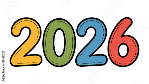 Year 2026: A vibrant and colorful display of the year 2026, painted with eye-catching hues. 