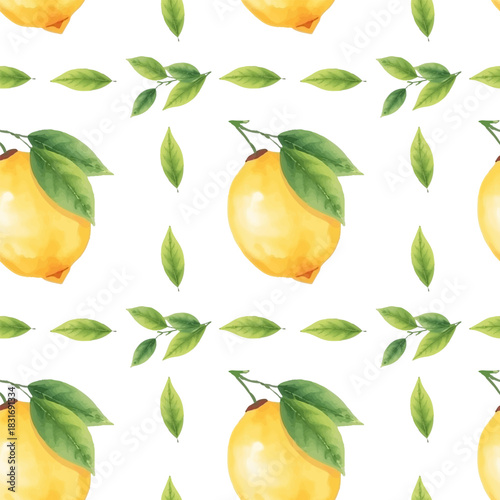 Watercolor pattern of lemons and limes, sour, fresh, bright yellow and green colors, hand-painted style, seamless fruit pattern, delicate watercolor textures, soft shadows, bright and juicy compositio