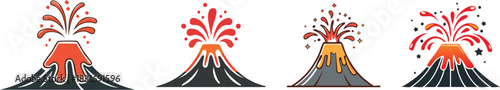 Volcano erupting upward with lava burst illustrated in bold expressive outline emphasizing natural explosive energy