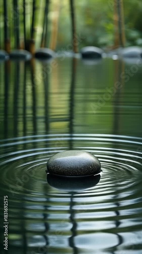 Zen Stone Caressed by Tranquil Water Ripples | Peaceful Meditation Background and Serene Relaxation Setting