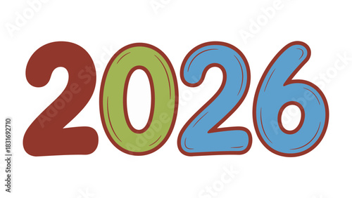 Visual Forecast: A vibrant graphic boldly displays the year 2026, rendered in a colorful and playful design, symbolizing the future.