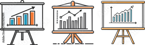 Presentation board showing strategy chart rendered in modern bold line art suitable for business meeting concepts