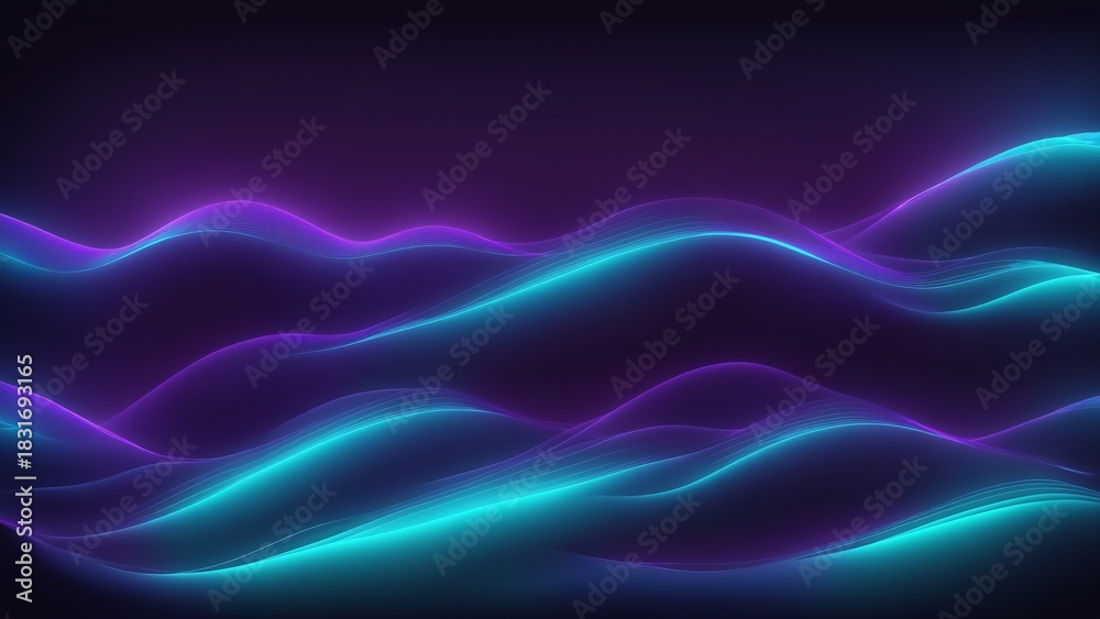 Obraz premium Abstract blue and purple neon waves digital landscape 4K 08