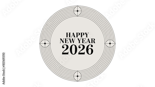Happy New Year 2026: A minimalist greeting card design expressing the sentiment of New Year's, wishing happiness and joy in the upcoming year. 