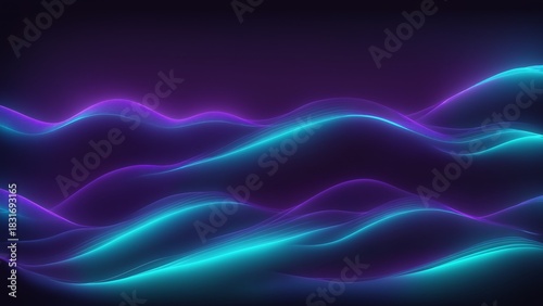 Abstract blue and purple neon waves digital landscape 4K 08