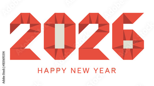 2026 Celebration: A vibrant, origami-inspired design spelling out the year 2026, accompanied by a festive greeting. A symbol of anticipation and optimism for the upcoming year.