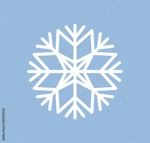 Snowflake crystal element. Snow flake, frozen cold seasonal shape, pattern. Icy cool snowy winter card with seasonal decoration, festive holiday design. Isolated flat vector illustration