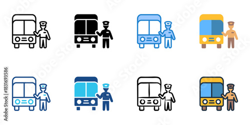 Shuttle service icon set multiple style vector collection. Editable Stroke 
