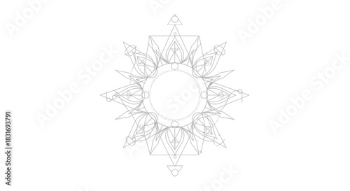 Intricate geometric mandala design featuring symmetric patterns and detailed line art suitable for