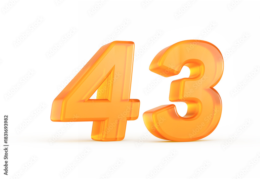 Obraz premium Stylish orange number 43 with a glossy finish and glowing edges. 3D illustration.