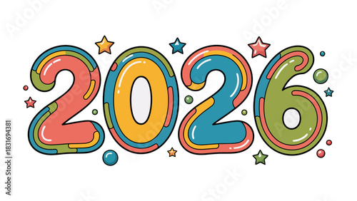2026: A vibrant and colorful design spells out the year 2026, creating a sense of anticipation and optimism for the future. The playful design is perfect for celebrations, greetings.