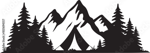 silhouette camping tent mountain backdrop