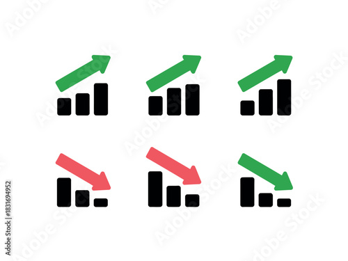 Graphic representations of rising and falling market trends, illustrating financial gains and losses.