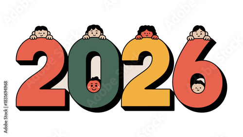 Future Vision: A vibrant illustration depicts the year 2026, with playful figures peeking over the numbers, inviting anticipation and the vision of new possibilities. 
