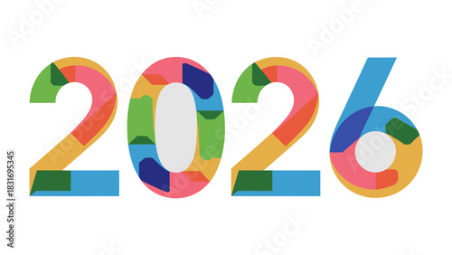 2026: A colorful display of the number 2026, which is an evocative illustration, capturing optimism and vision for the future.