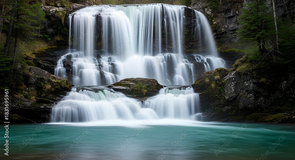 Fototapeta premium Majestic multi tiered waterfall cascading into turquoise pool