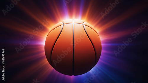Dynamic basketball illustration with vibrant lighting for sports branding and energetic designs, evoking passion and competition in every shot