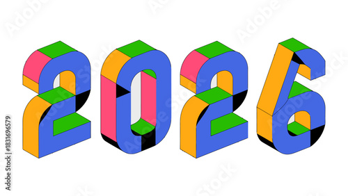 Visual Representation of the Year 2026: A vibrant and modern depiction of the year 2026, using bold colors and a contemporary design. This visual is ideal for conveying concepts related to the future.