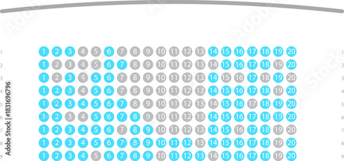 Cinema seat map for online booking with free and occupied places and screen arrangement. Simple vector scheme. Illustration for movie ticket reservation
