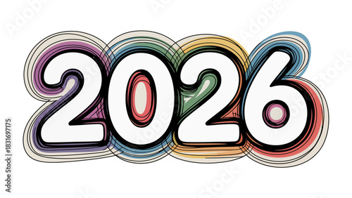 Bold 2026: The year 2026 is boldly announced in a colorful and artistic design, its playful style full of modern flair.