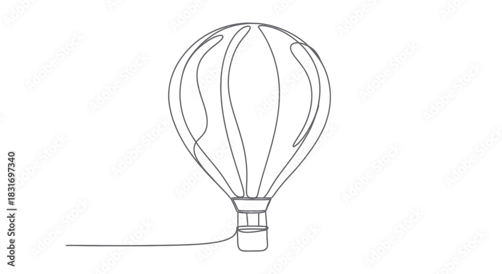 Obraz premium Minimalist Line Drawing of a Hot Air Balloon Floating Above an Open Sky Scene