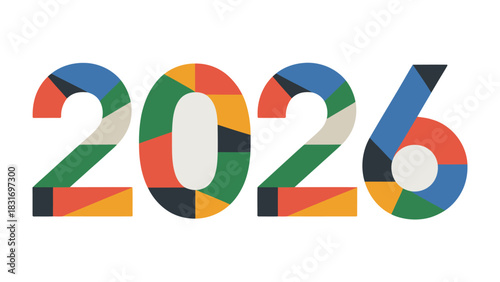 2026: A visual representation of the year 2026, expressed through vibrant geometric shapes and a kaleidoscope of colors. This design embodies modernity and forward-thinking.