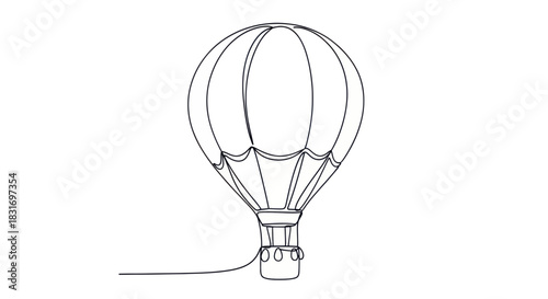 Minimalist Line Drawing of a Hot Air Balloon Featuring Elegant Curves and Subtle Details